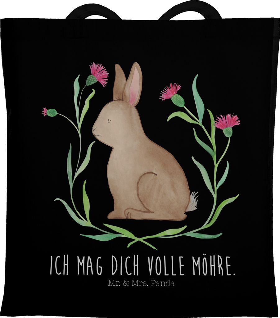 Mr. & Mrs. Panda Tote Bag Hase Sitzen - Schwarz - Geschenk, Frohe Ostern, dokumententasche, Kaninchen, Laptoptasche, Schultasche, Tasche, canvas, L...
