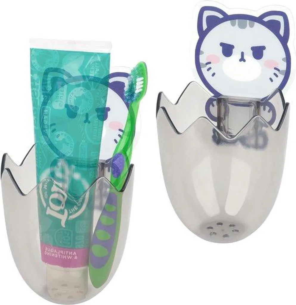 Support brosse à dents gris sans percer - Solution murale hygiénique x2