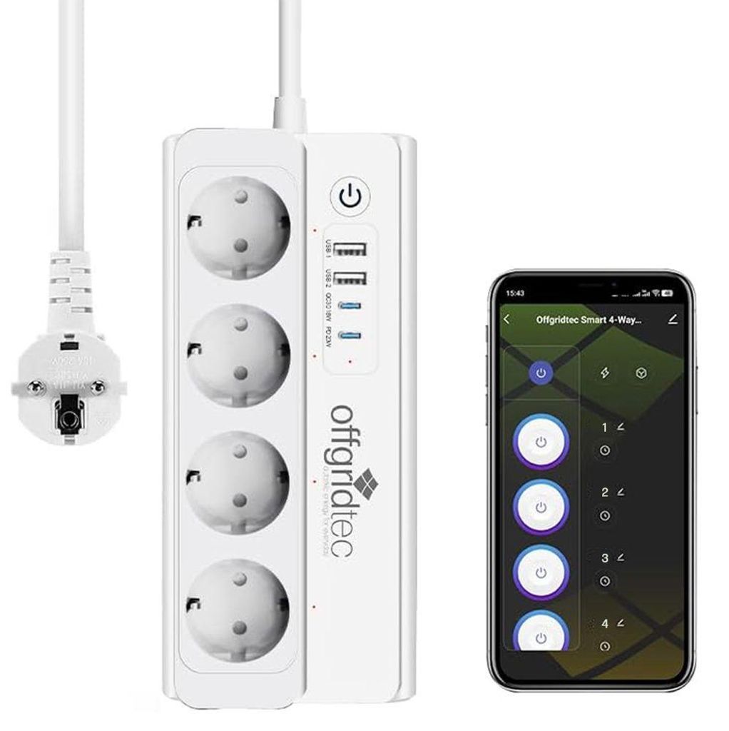 Inteligentná 4-cestná zásuvková lišta Offgridtec + 2x USB-A Obrázok produktu 