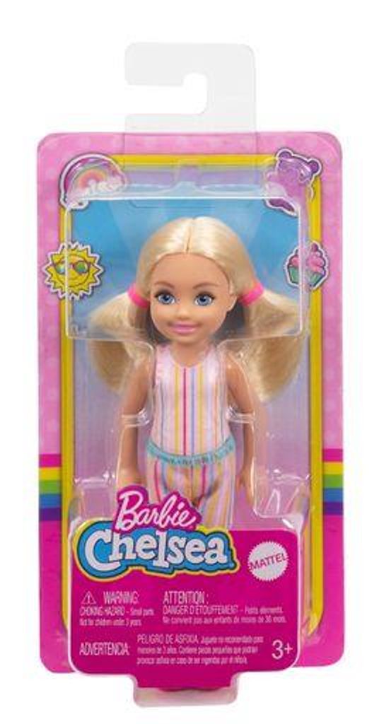 MATTEL GXT38 Barbie Chelsea Puppe blond, gestreiftes Outfit