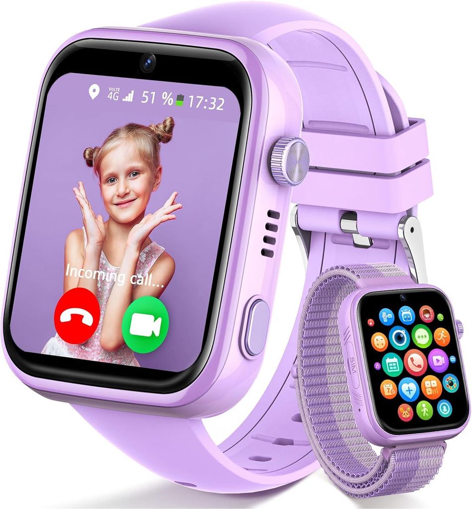 JoJoego 4G Kinder Smartwatch mit Videoanruf, GPS, SOS, IP68 wasserdicht, WiFi, Schulmodus, Schrittzähler und Sprachchat