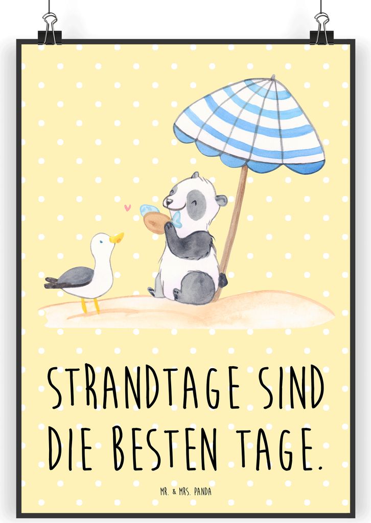 Mr. & Mrs. Panda Bild Sommer Strandtage DIN A5 - Gelb Pastell - Geschenk, wanddeko, Blühende Blumen, Designs, wandkunst, Wetter während des Jahre...