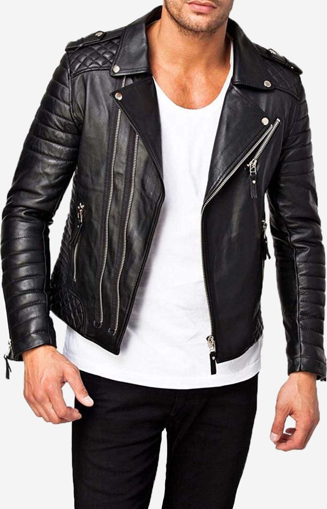 Giacca Biker In Pelle Nera Slim Fit Brando Vintage 100 - Foto 8