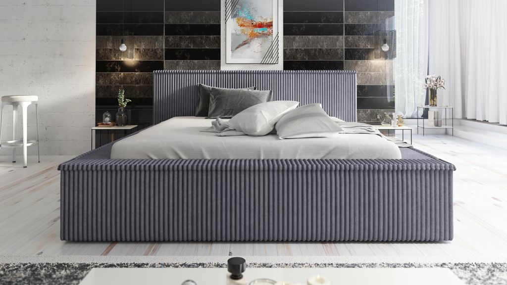Polsterbett RIO 180x200 mit Matratze und Bettkasten. Farbe: Dunkelgrau.