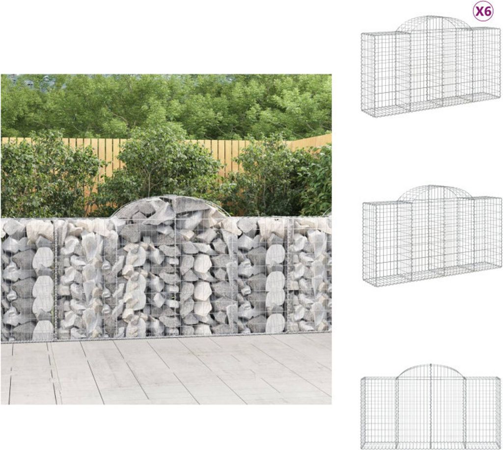 vidaXL Gabionen mit Hochbogen 6 Stk. 200x50x100/120cm Verzinktes Eisen - Blumentöpfe & Pflanzgefäße