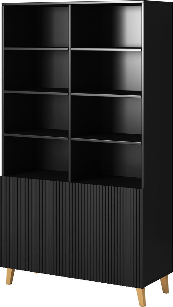 Furniture24 Regal Pafos Standregal Bücherregal 100 cm breit 2 Türen Schwarz matt