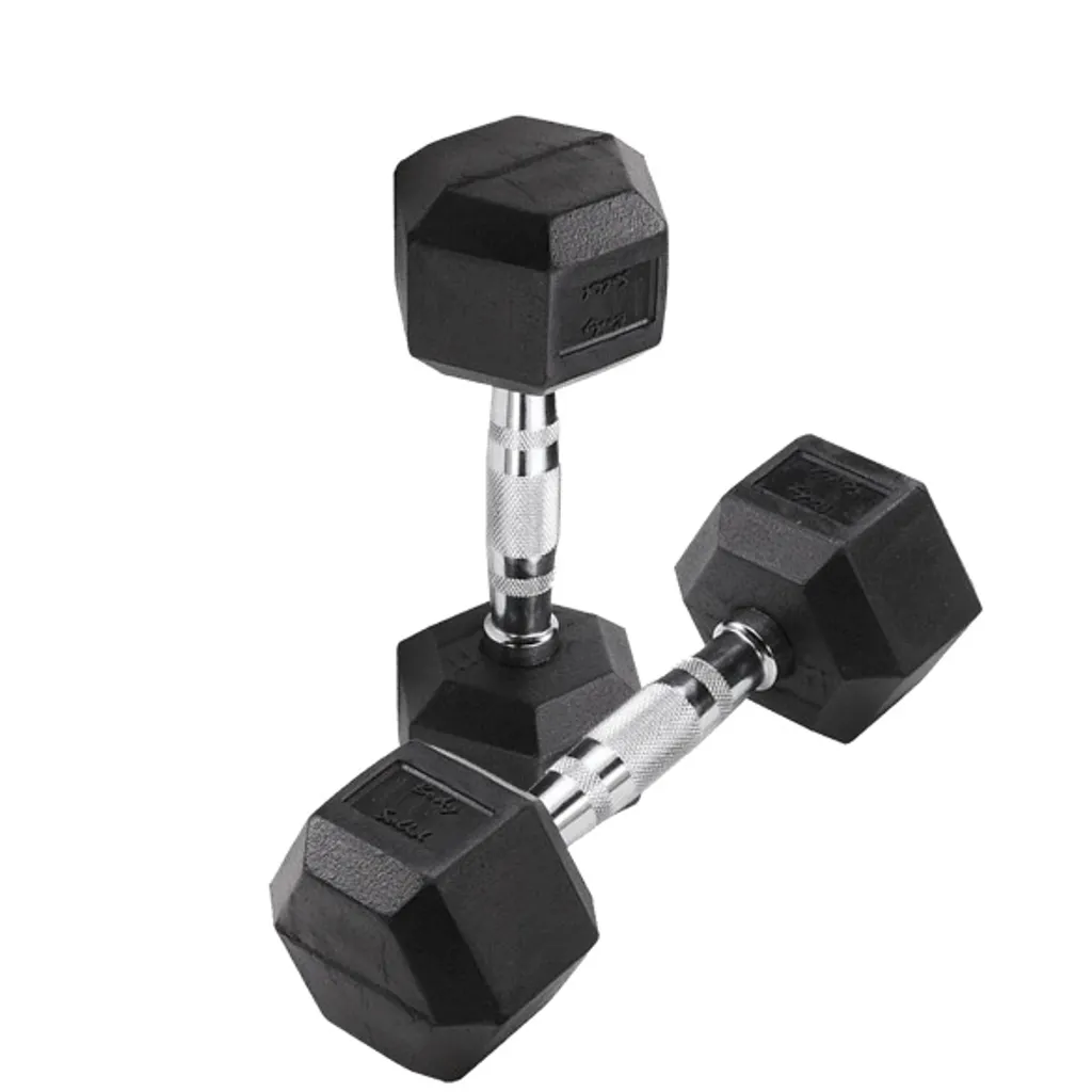 Haltères hexagonaux 9 kg avec revêtement caoutchouc et grip en acier