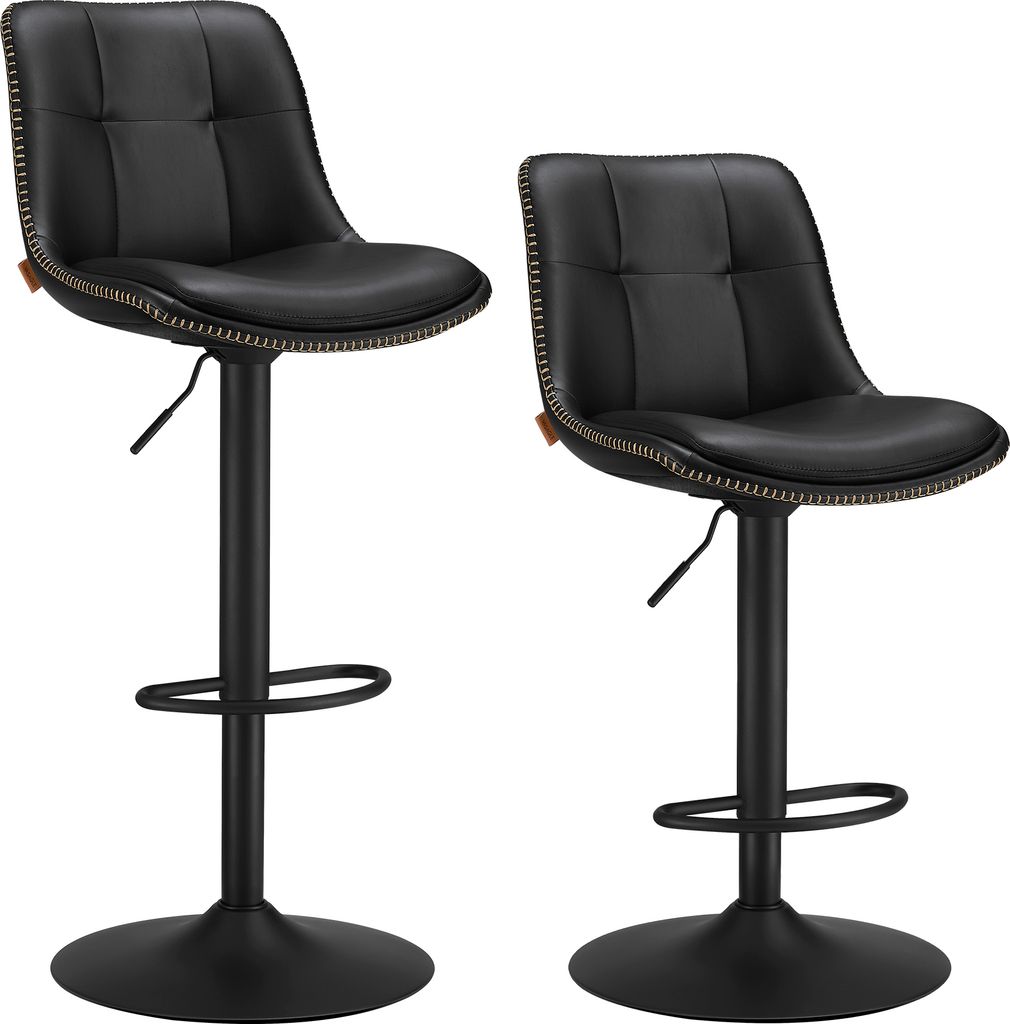 VASAGLE Barhocker 2er Set, höhenverstellbar, drehbar, mit Rückenlehne und Fußstütze, Tintenschwarz