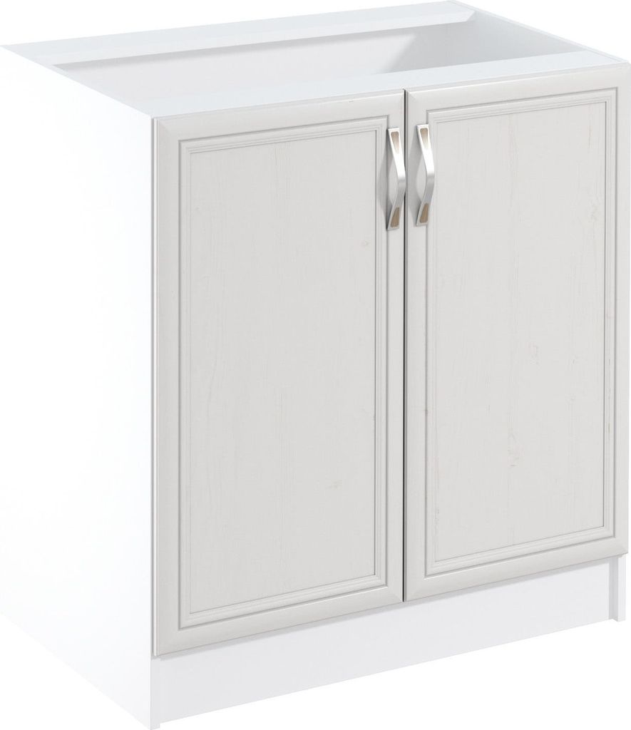 Küchenunterschrank 80 cm ohne Arbeitsplatte Küchenmöbel mit 2 Türen, Sycylia Weiß Creme D80 Weiß/Creme