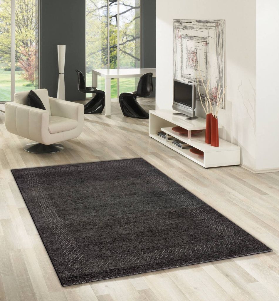 Teppich CASABLANCA | Farbe: Anthrazit; Größe: 60 x 90 cm | strapazierfähig und leicht zu reinigen | Wohnzimmer | Schlafzimmer