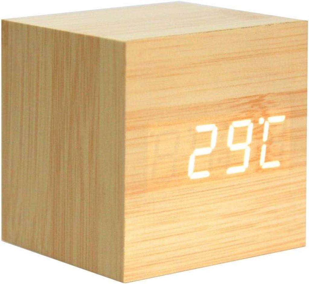 Holzwecker – Mini-Digitaluhr mit Temperatur- und Zeitanzeige, 3 Helligkeitsstufen und Sprachsteuerung, ideal für Zuhause und unterwegs – AC10G...