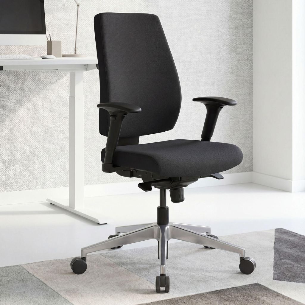 FineBuy Bürostuhl DARIUS Schwarz mit Stoff-Bezug Design Schreibtisch-Stuhl mit Synchromechanik & Armlehnen Drehstuhl Drehsessel ergonomisch 120 kg