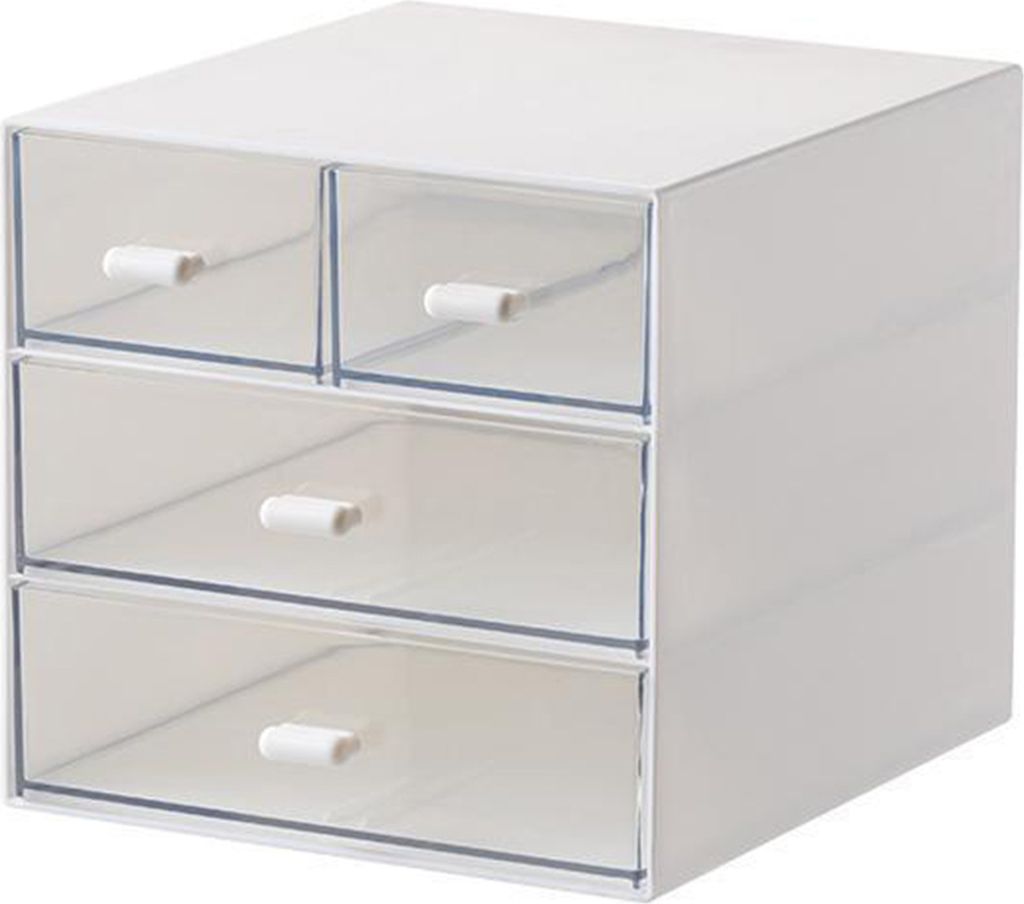 Schreibtisch-Aufbewahrungsbox, transparenter Kunststoff, Make-up-/Schreinhalter, Organizer mit 4 Schubladen für Büro, Zuhause, Schule