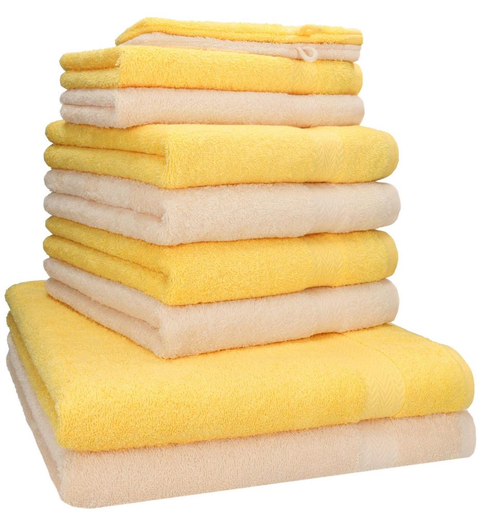 Betz 10-tlg. Handtuch-Set PREMIUM 2 Duschtücher 4 Handtücher 2 Gästetücher 2 Waschhandschuhe Farbe: gelb & beige