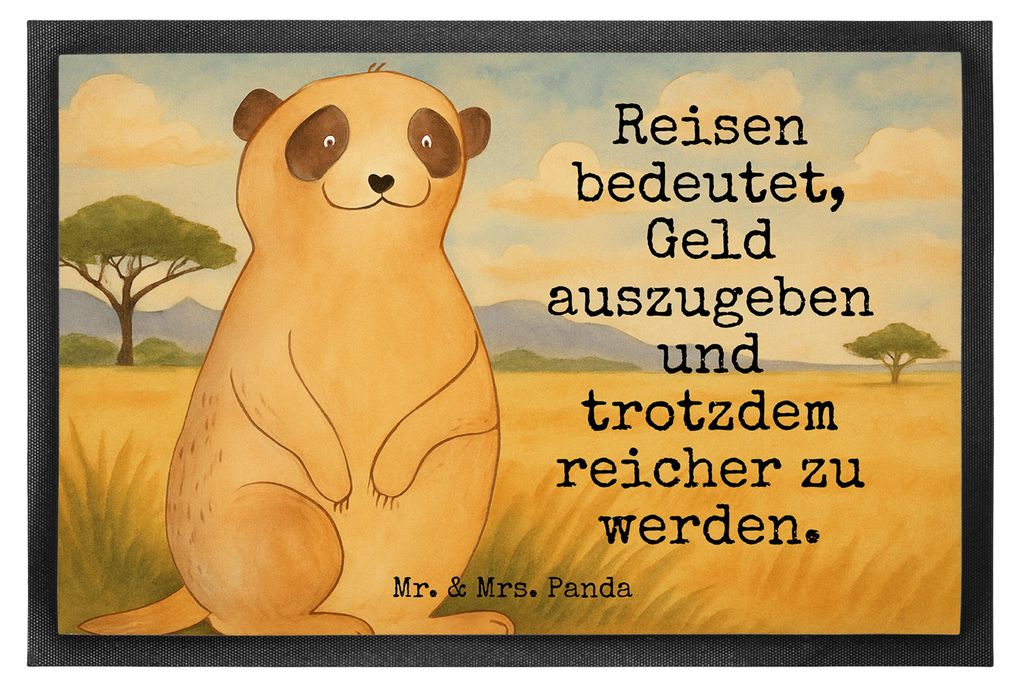 Mr. & Mrs. Panda Schmutzfangmatte Erdmännchen Design 50 x 75 cm - Weiß - Geschenk, Afrika, Schuhabstreifer, Traveling, Spruch, Weltreise, Türvor...