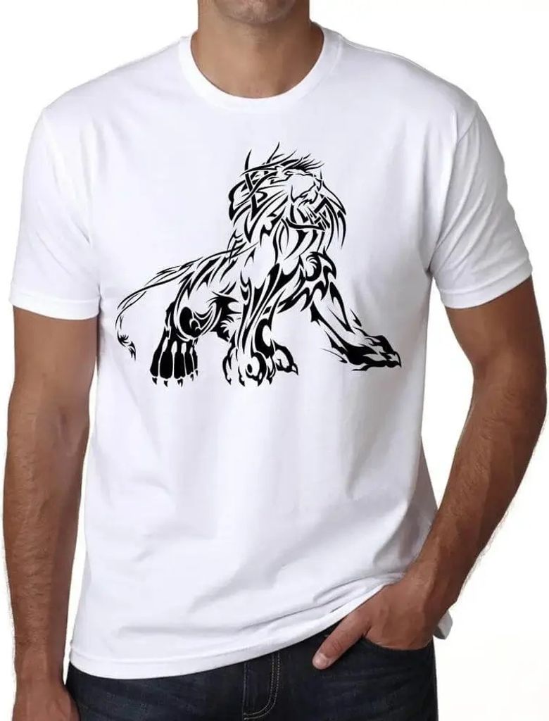 Herren Grafik T-Shirt Löwe Stammestätowierung – Lion Tribal Tattoo – Öko-Verantwortlich Vintage Jahrgang Kurzarm Lustige Druck Geburtstag Ge...