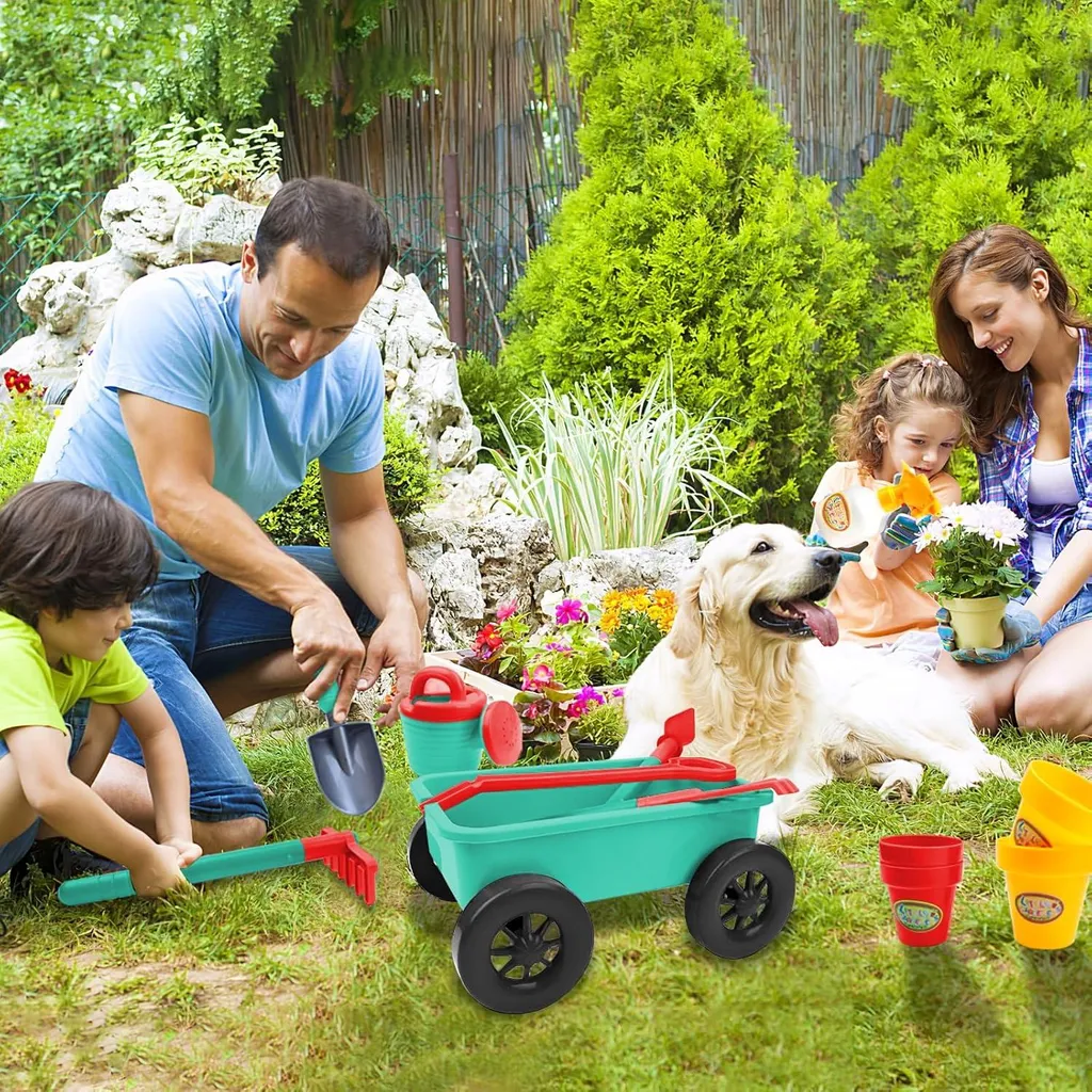Kit jardinage enfant 14 accessoires : Brouette robuste et arrosoir bleu