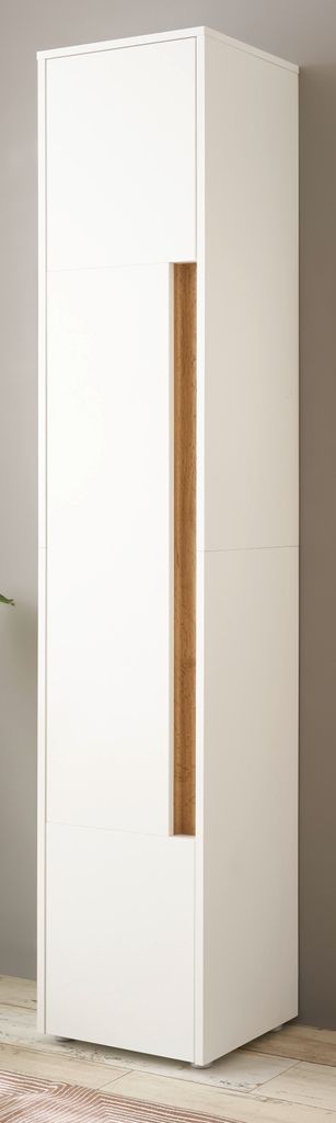 Bad Hochschrank "Center" weiß und Eiche Badschrank 34 x 200 Produktbild 