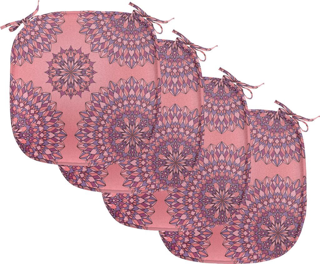ABAKUHAUS lila Mandala Polster für Esszimmerstühle, Bohemien, Dekoratives wasserfestes Kissen mit Riemen für Küchensitze, 40 cm x 40 cm-4er Pac...