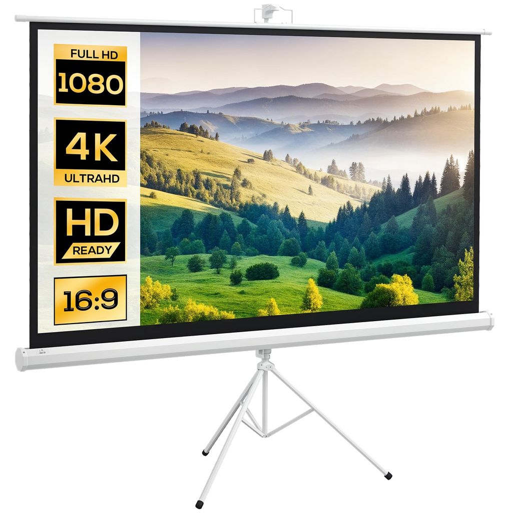 HOMCOM Beamer Leinwand mit Stativ 186 x 105 cm 84 Zoll 16:9 HD 4K Heimkino