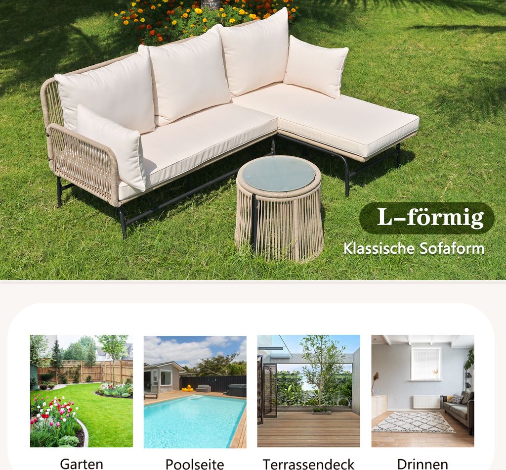 Flieks Gartenlounge Set 3-tlg, Balkonmöbel Set 3 Sitzer, Produktbild 9