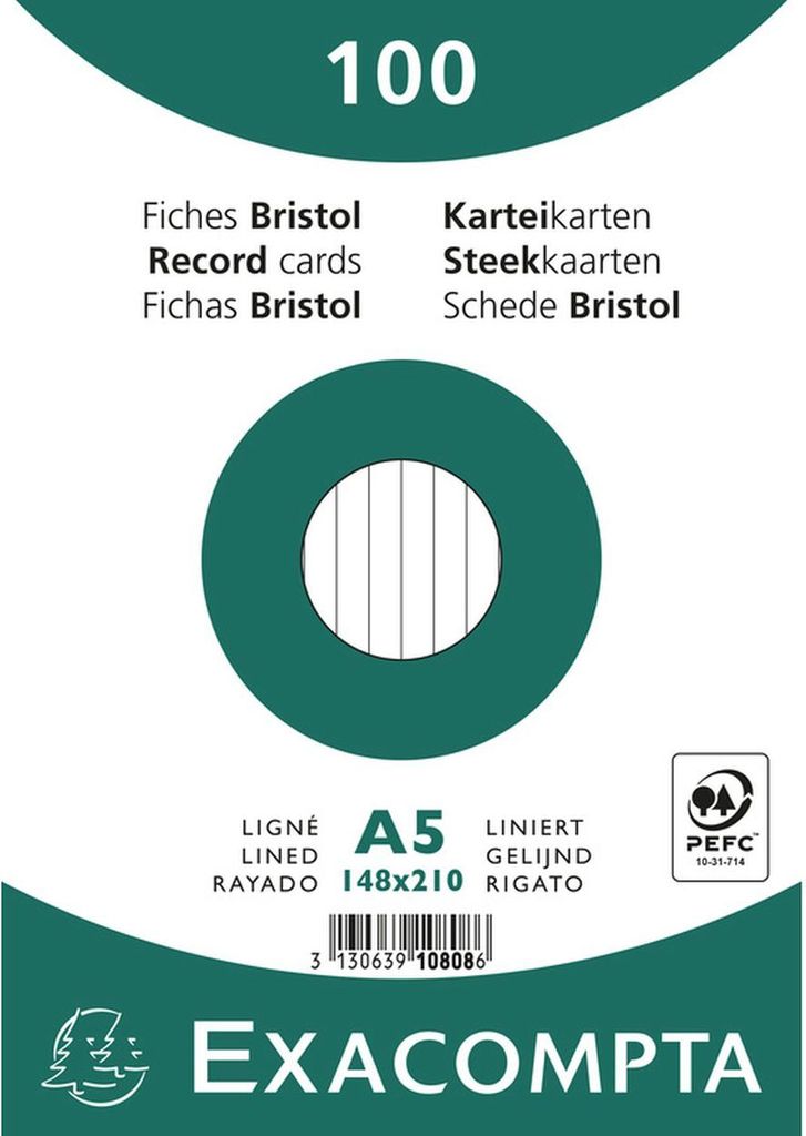 EXACOMPTA Karteikarten DIN A5 liniert weiß 100 Karteikarten Produktbild 