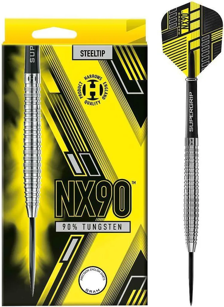 Fléchettes NX90 Harrows en Tungstène 26g RD3128 Argent Jaune Noir