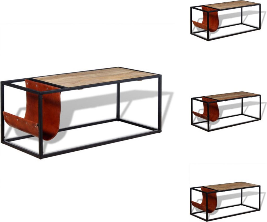 vidaXL Couchtisch mit Zeitschriftenhalter aus Echtleder 110 x 50 x 45 cm - Couchtische