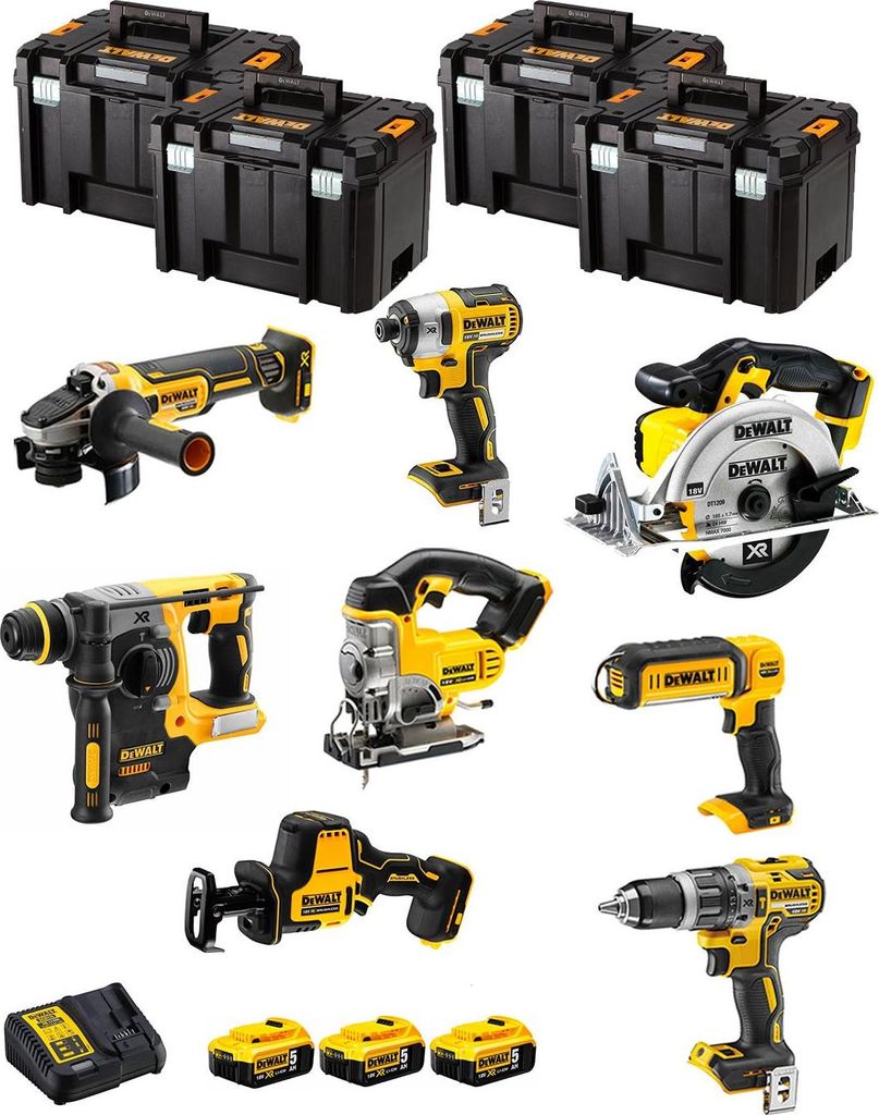 DeWALT Kit DWK804T (DCD796 + DCH273 + DCG405 + DCF887 + DCS331 + DCS369 + DCS391 + DCL050 + 3 x 5,0 Ah + DCB115 + 4 x TSTAK VI)