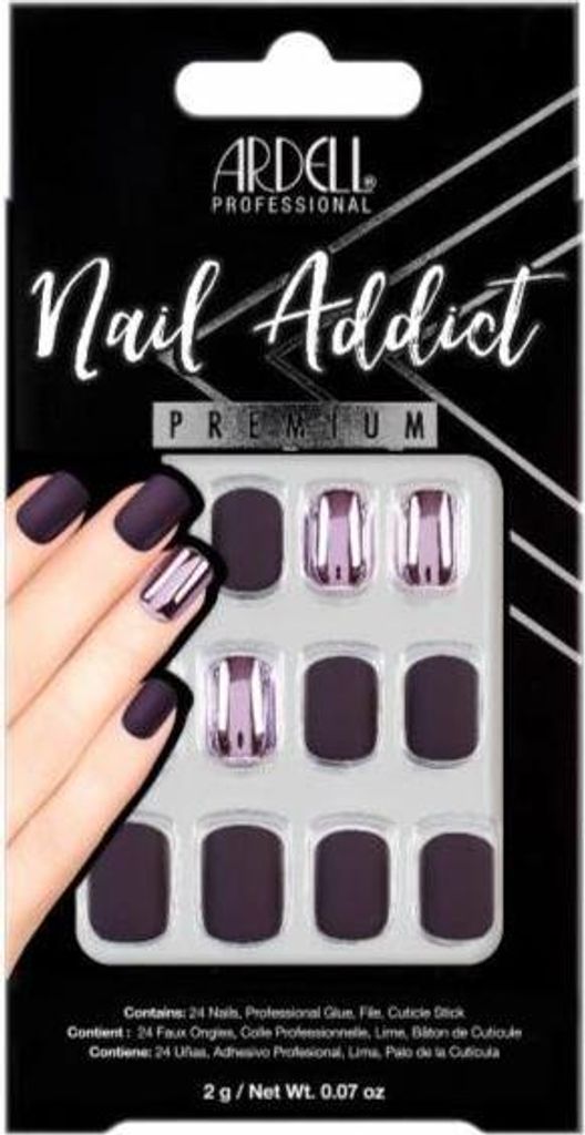 Ardell | 24 Tips - Künstliche Nägel - |Violett, Brokat| - Größe S - Tips - Nagelkleber - Burgundy Chrome - Komplettset