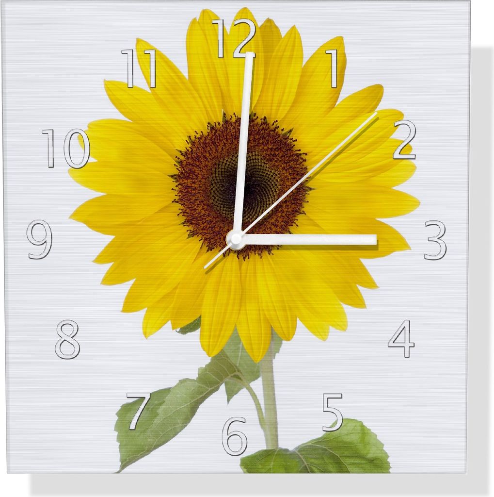 Wallario Design Wanduhr Sonnenblume aus Aluverbund, Größe 30 x 30 cm