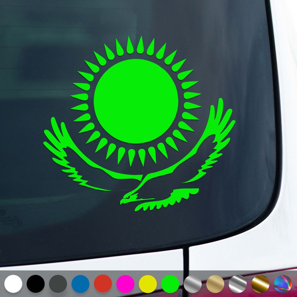 PantherPixel Kasachstan Aufkleber Wappen Fahne Adler Kasachisch Sticker Auto Geschenkidee Farbe Neon-Grün