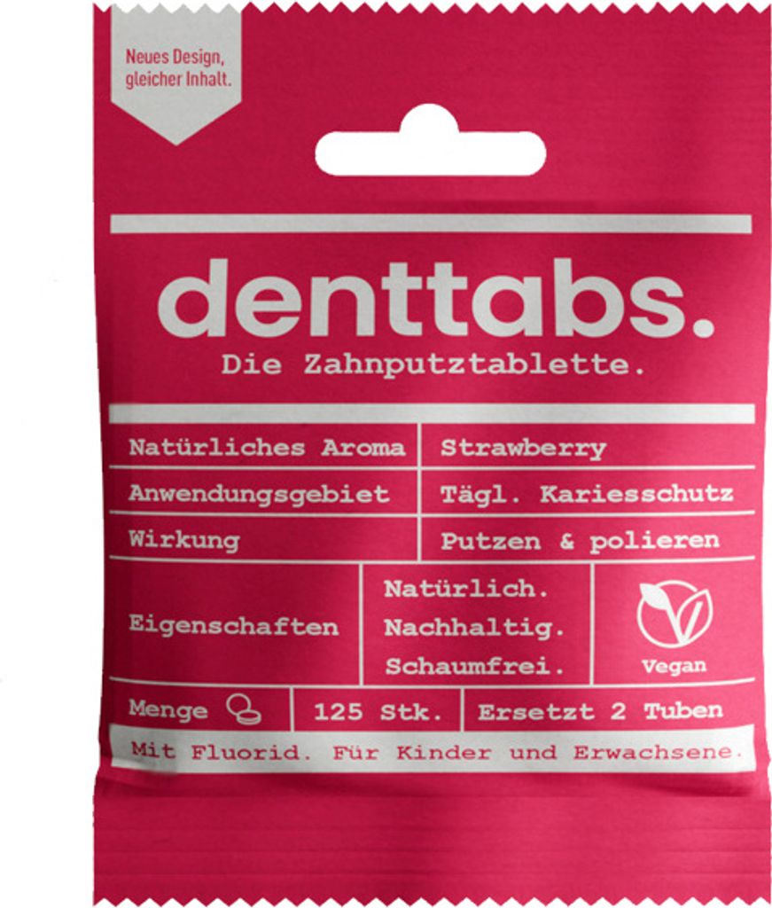 DENTTABS Zahnputztabletten Strawberry Kids 125 Stk - mit Produktbild 
