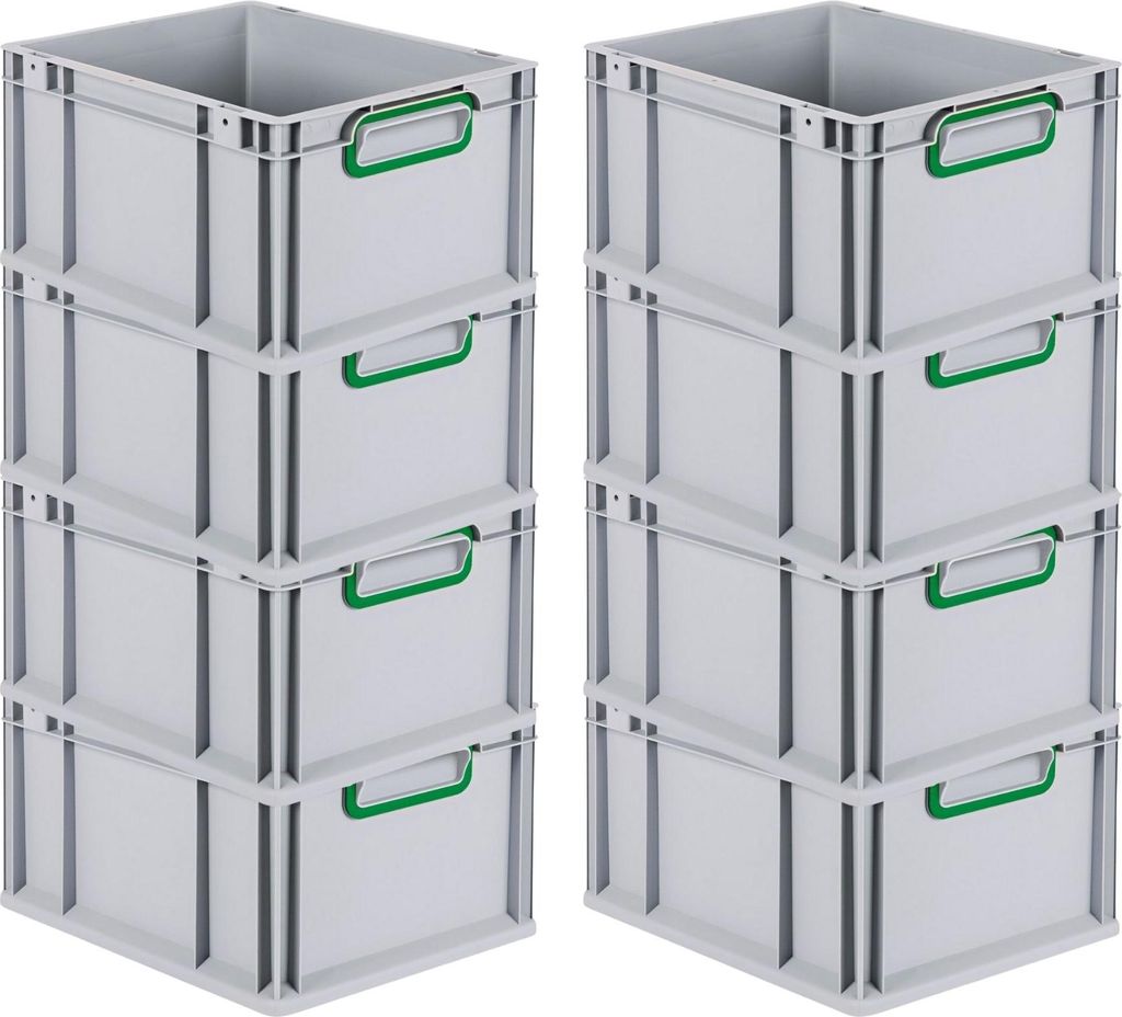 SuperSparSet 8x Eurobox NextGen Color | HxBxT 22x30x40cm | 20 Liter | Griffe grün geschlossen | Glatter Boden | Eurobehälter, Transportbox, Trans...