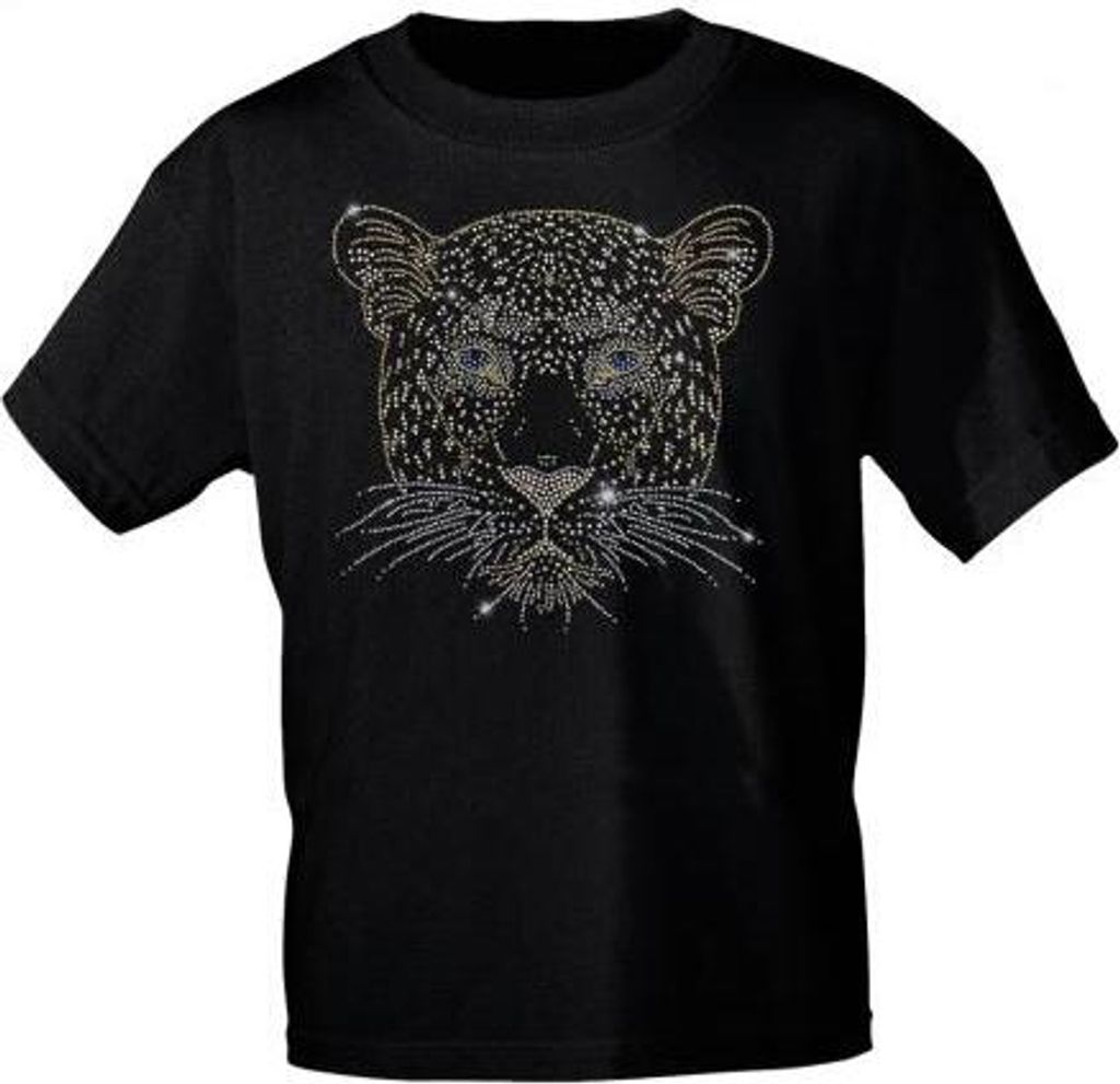 T-Shirt mit Steinen Strasssteinen Glitzer | Tiger Katze Produktbild 