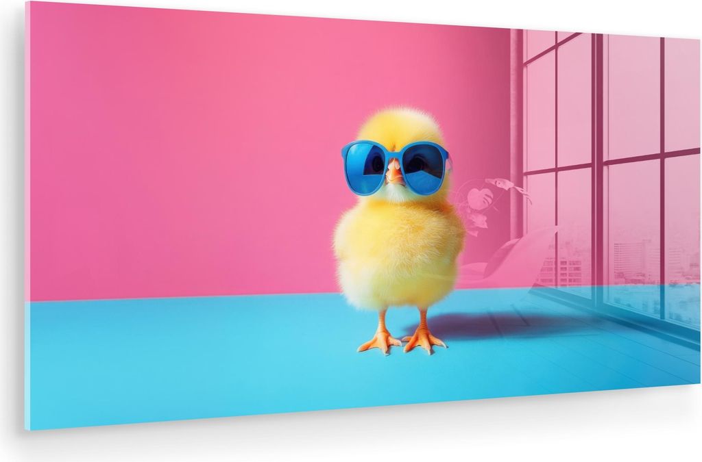 MuchoWow Glasbilder - Bilder auf Wandbild - Foto auf Glas Chick - Sonnenbrille - Blau 40x20 cm Wanddekoration aus Glas - Acrylglasbild - Acrylbilde...