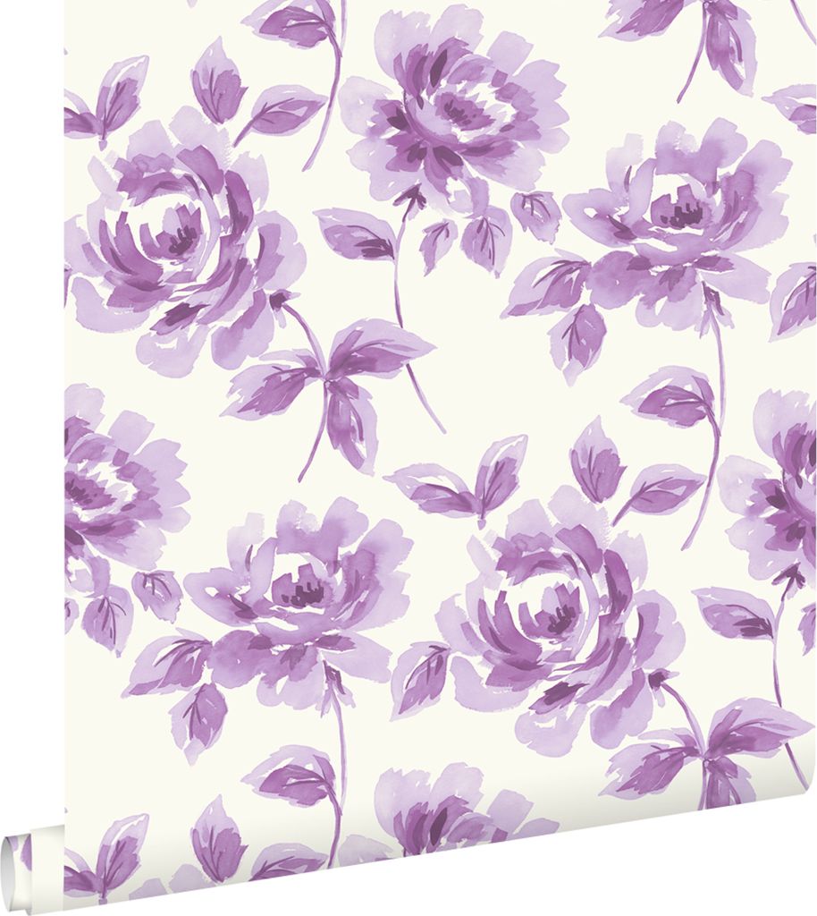 ESTAhome Tapete Aquarell gemalte Rosen Lila 53 cm x 10.05 m