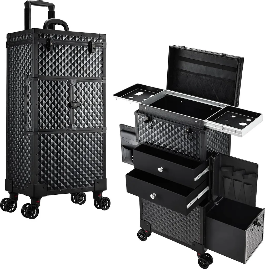 Trousse à maquillage durable noire style trolley avec rangements