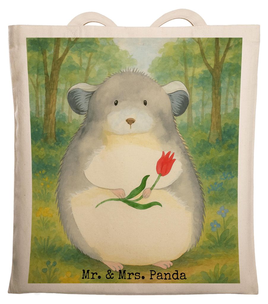 Mr. & Mrs. Panda Schultasche Chinchilla Blume Design - Weiß - Geschenk, Lustige Sprüche, Tote Bag, Kummer, Laptoptasche, Jutebeutel, Büro, Chinc...