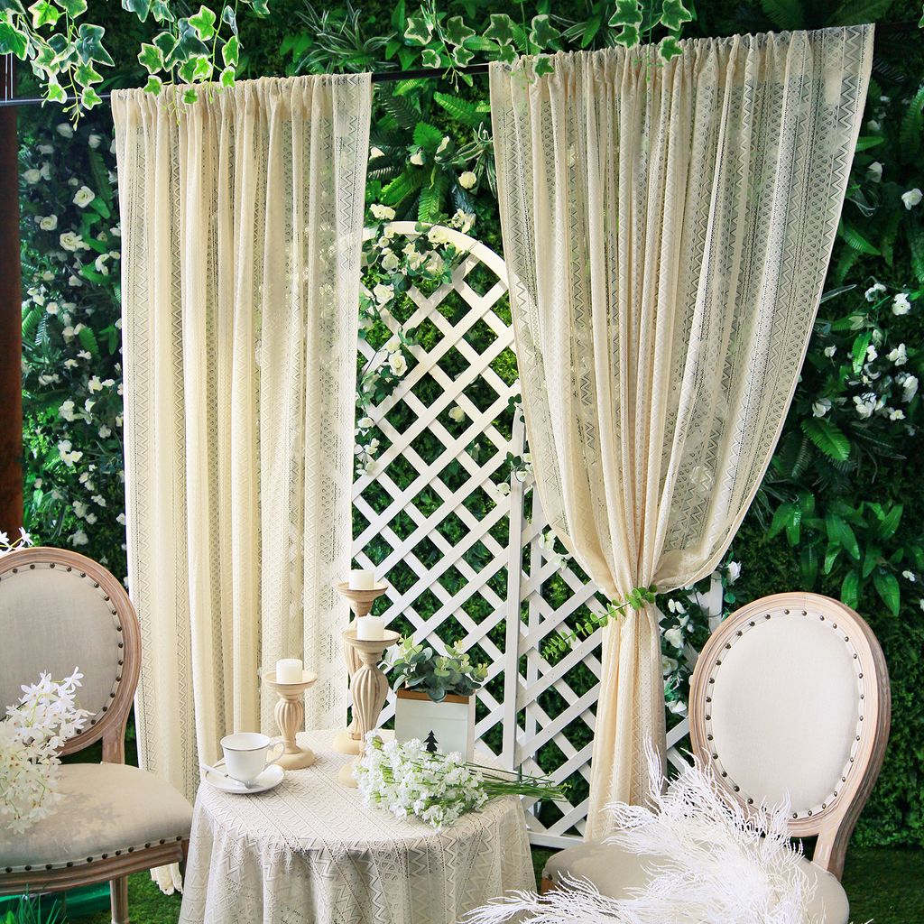 Boho Vorhänge 2er Set Beige Vintage Stricken Gardinen Produktbild 6