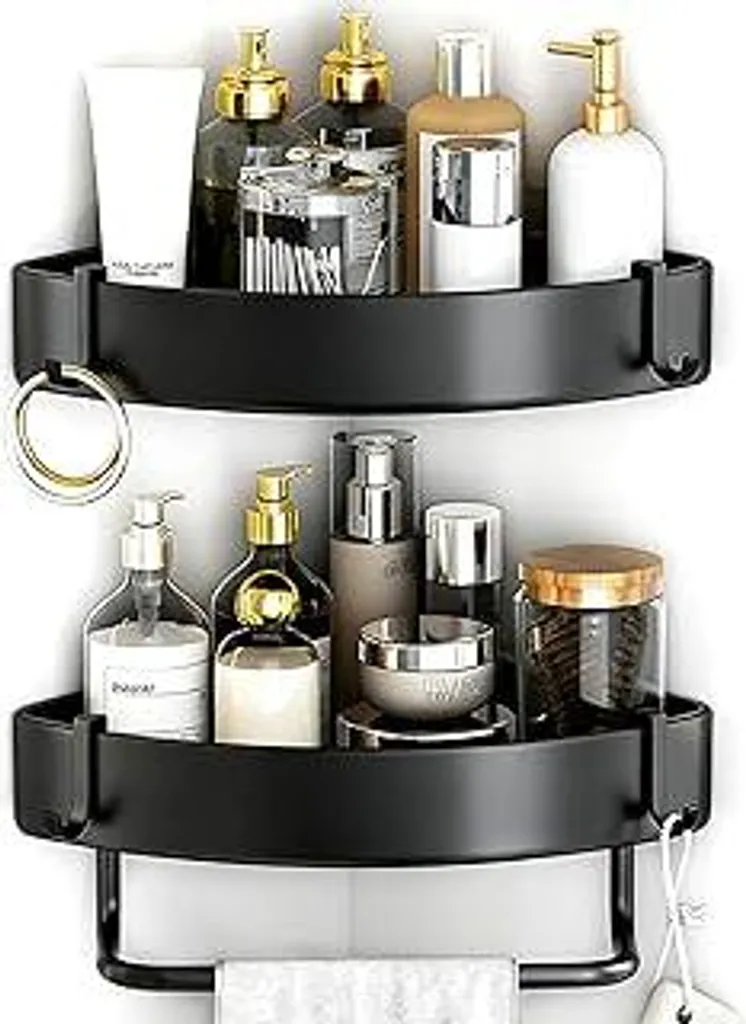 Organizer Doccia Angolare Senza Forare - Ripiano Bagno Nero 2 Ripiani