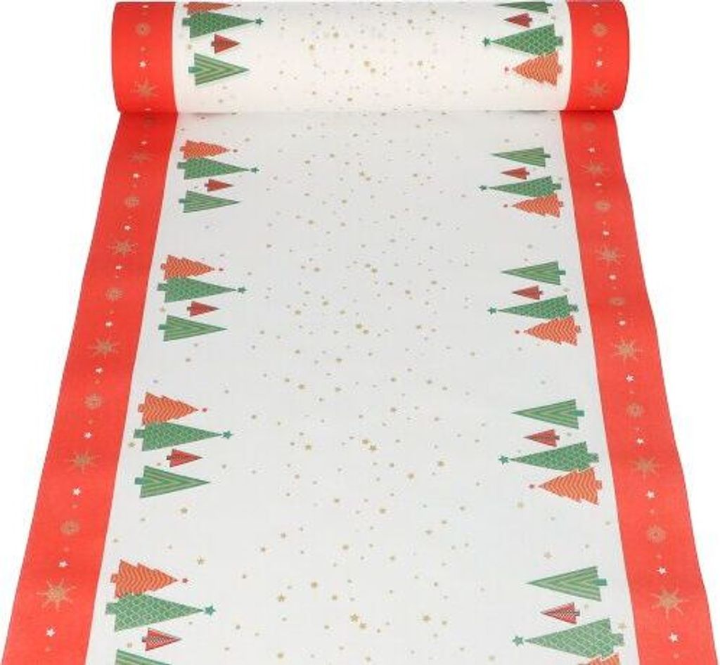 6 Tischläufer, stoffähnlich, Airlaid 24 m x 40 cm "Plain Christmas Trees"