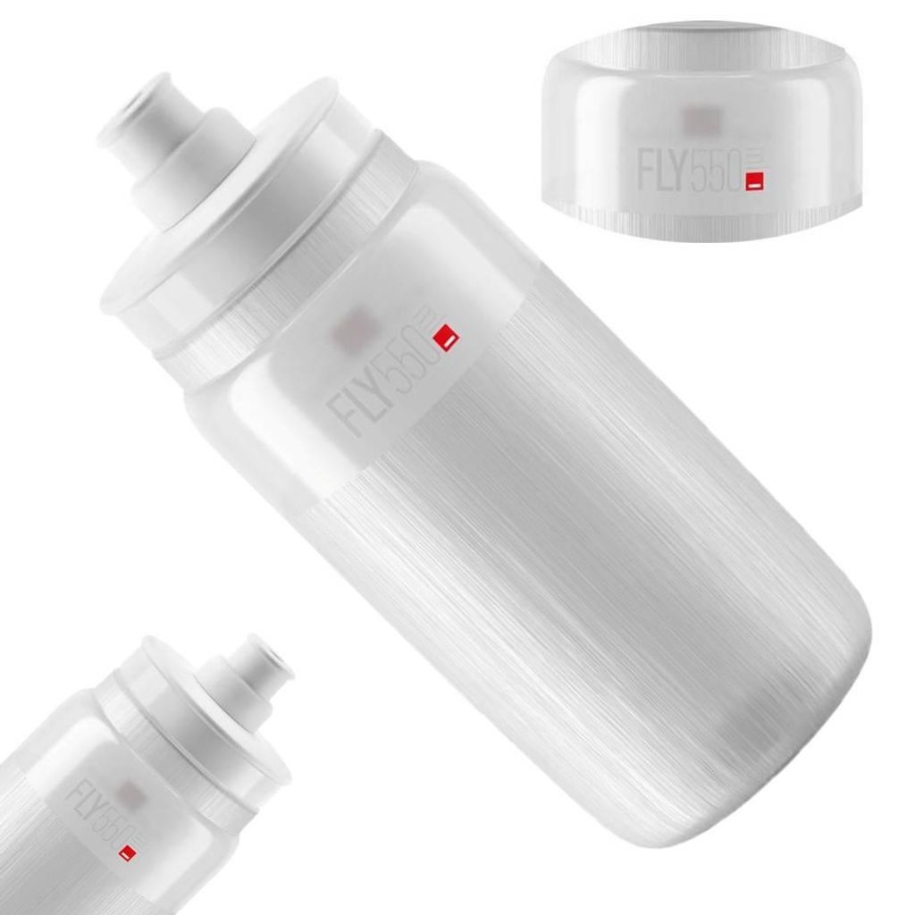 ELITE FLY TEX Transparente Wasserflasche Graues Logo 550 ml SUPER LIGHT 51 Gramm