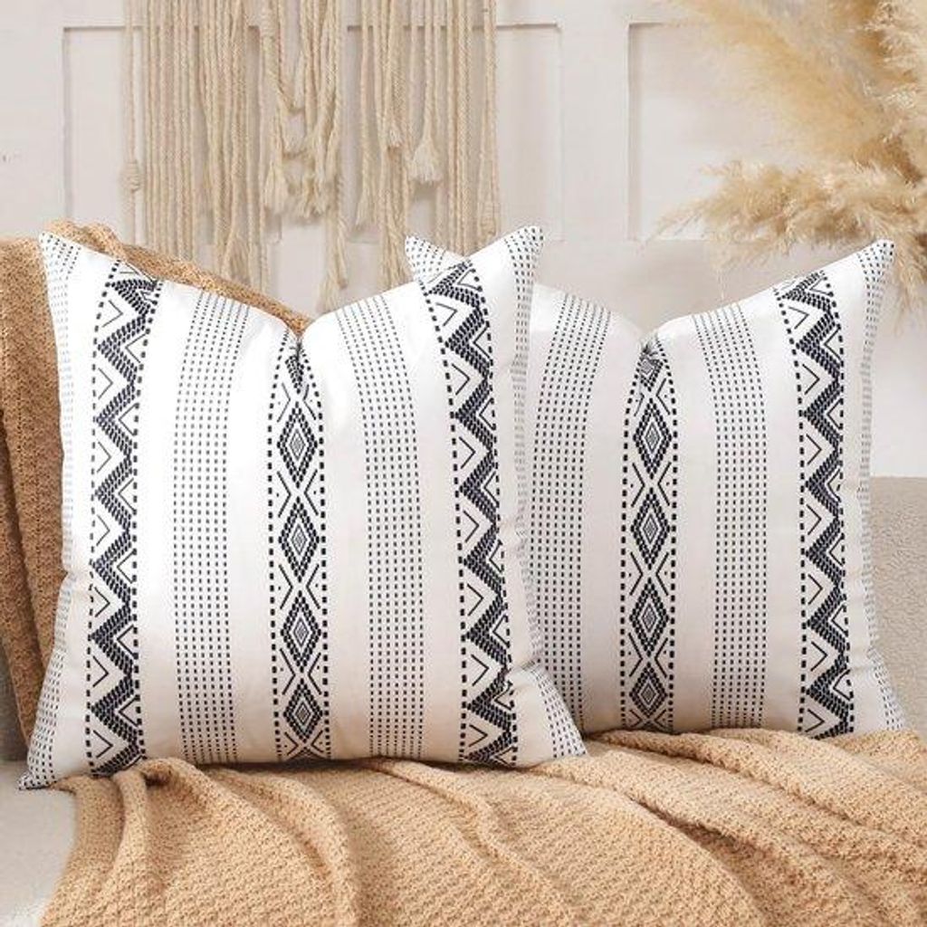 Unyqoos Dekorative Boho Kissenbezüge Set 2 Stück - Geometrisches Design aus Samt 45x45 cm