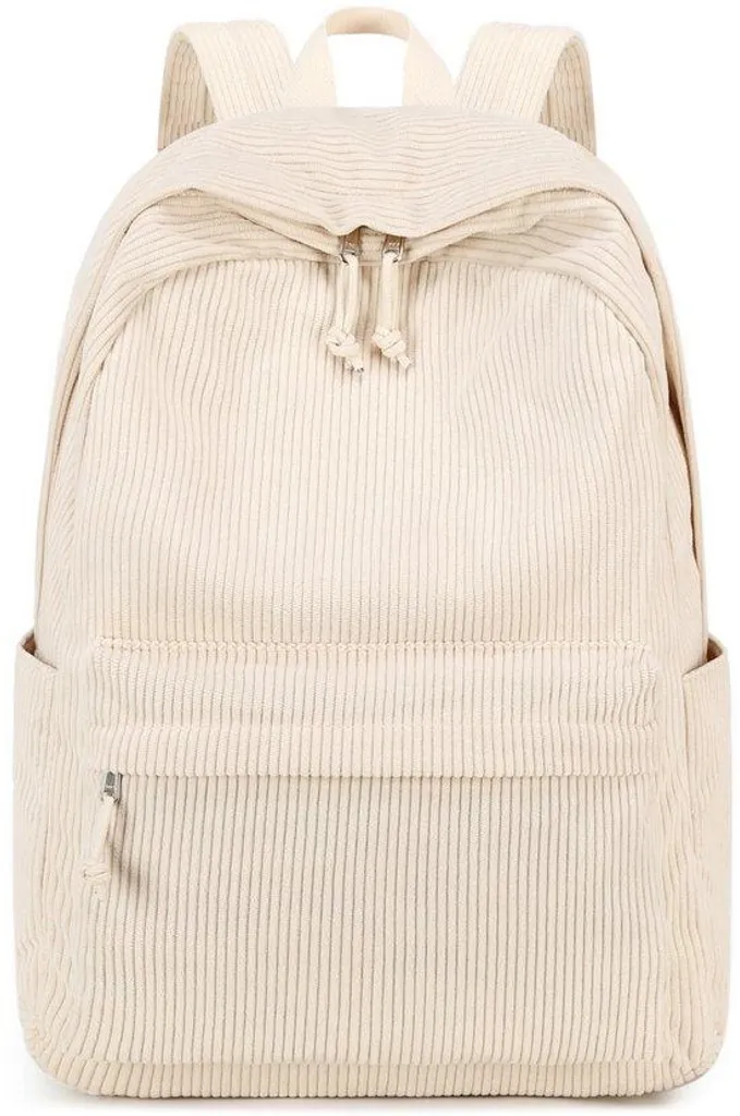 Grand sac à dos scolaire beige avec compartiment PC portable et poches