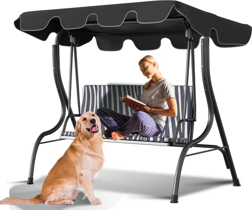 Jayseuw Sonnendach Ersatzdach Universal Hollywoodschaukel 3 Sitzer Ersatz Bezug Sonnendach Schaukel Dach Plane Anthrazit 210x145cm