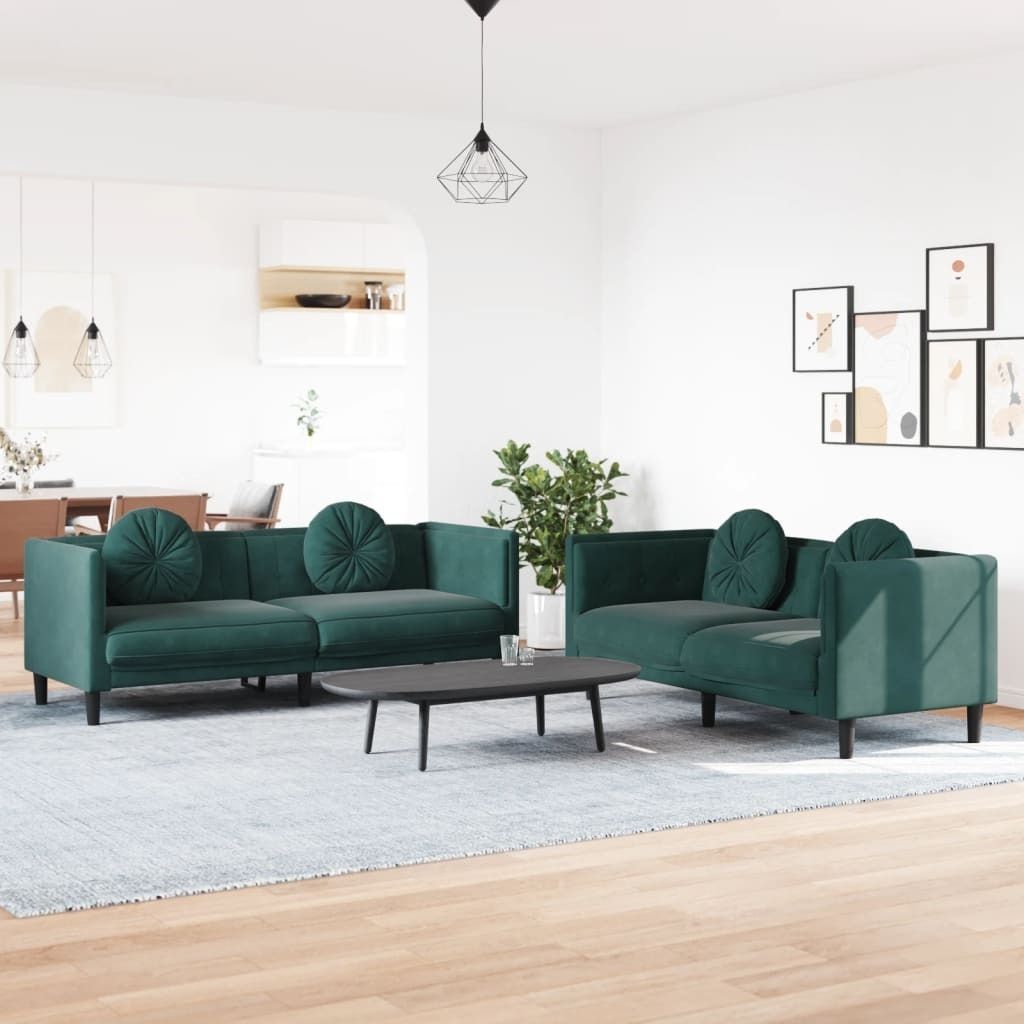 "2026 Promotion" 2-tlg. Sofagarnitur mit kissen - Wohnlandschaft - Dunkelgrün Samt - Klassische Sofas CC11451