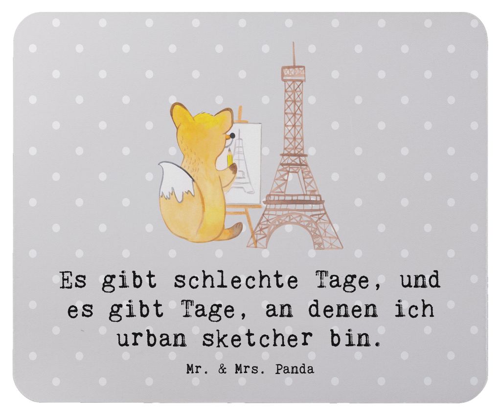 Mr. & Mrs. Panda Mauspad Fuchs Urban sketching - Grau Pastell - Geschenk, Zeichenschule, Malen, laptop, Künstler, mousepad, computer, Zeichnen, Mo...