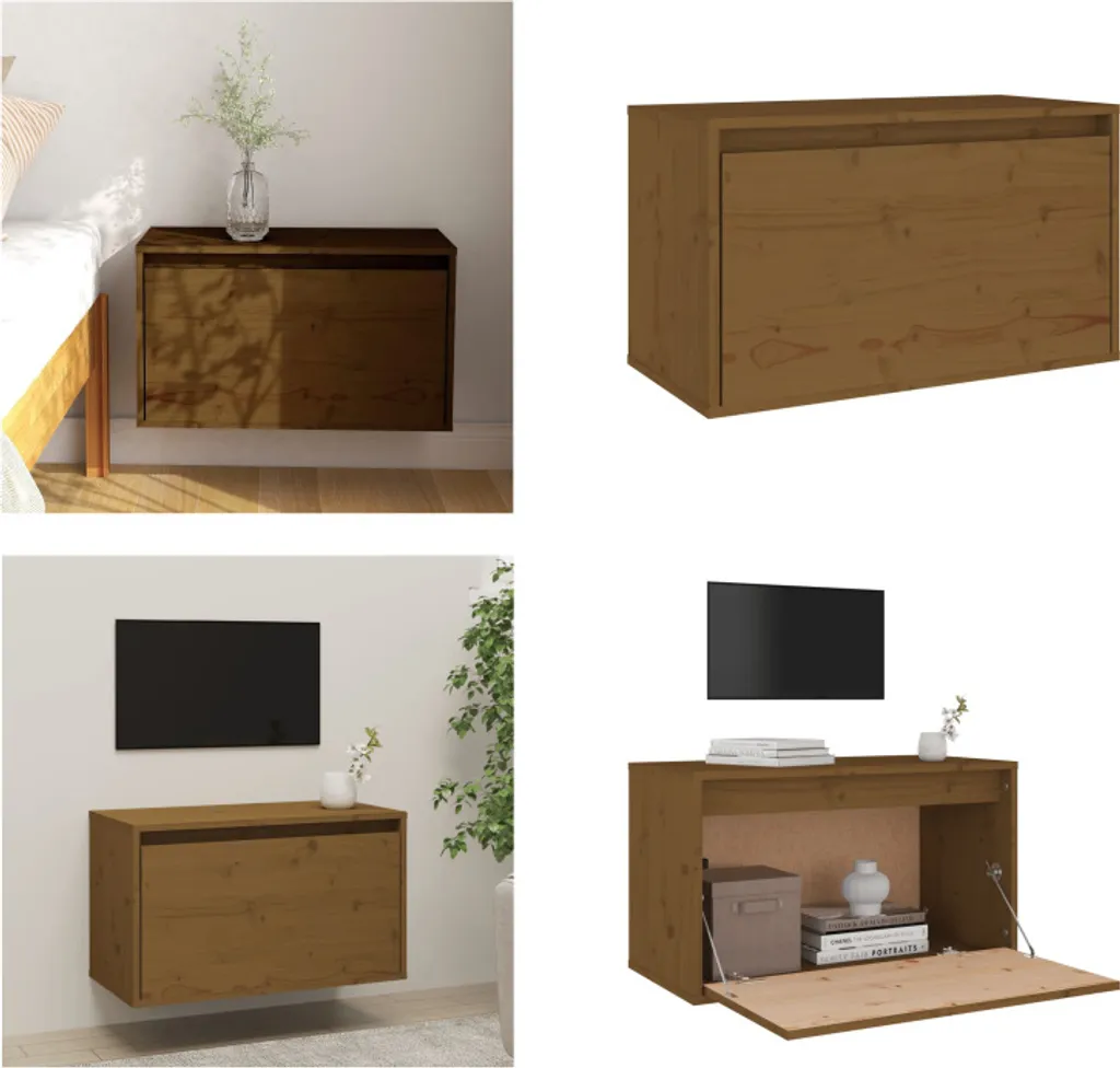 Mobile TV Sospeso vidaXL Pino Massiccio Miele 60x30x35 cm - Elegante