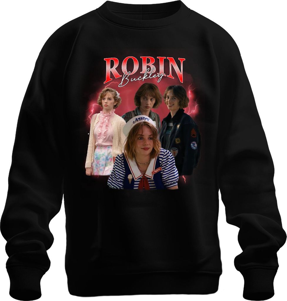 Robin Buckley Stranger 80er Retro Fan Geschenk Vintage 90er Bootleg Uni Sweatshirt Pullover, Schwarz, L